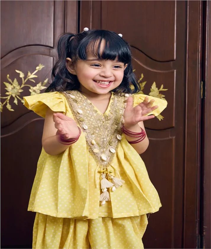Yellow Bandhej Kurti with Dhoti