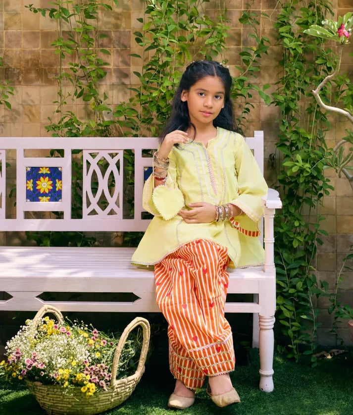 Yellow Kurti with Heart Printed Farshi Salwar