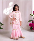 Elegant Pink Sharara Suit for Girls | Floral Embroidery with Golden Detailing & Dupatta