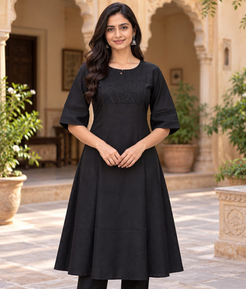 Black Chanderi Silk Suit with Tonal Thread Work