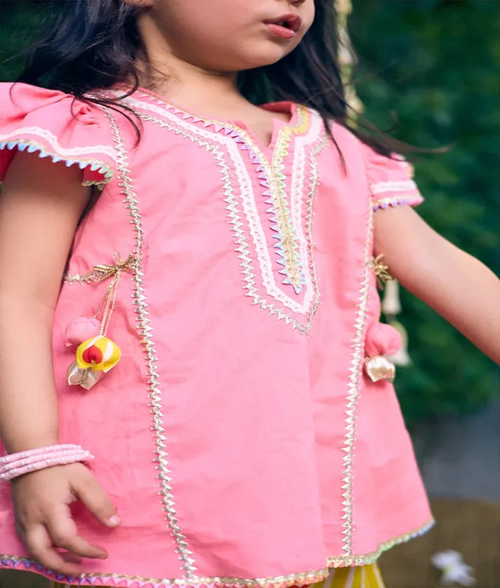 Coral Kurti with Heart Printed Farshi Salwar