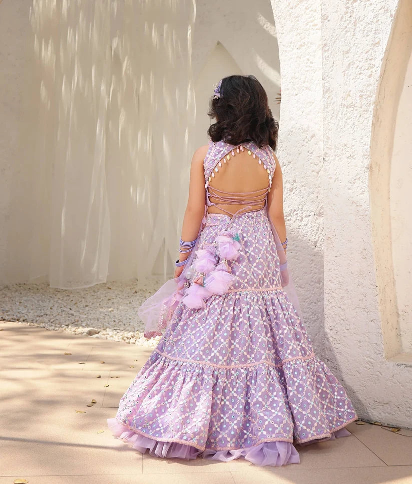 LILAC EMBROIDERED TOP WITH LEHENGA
