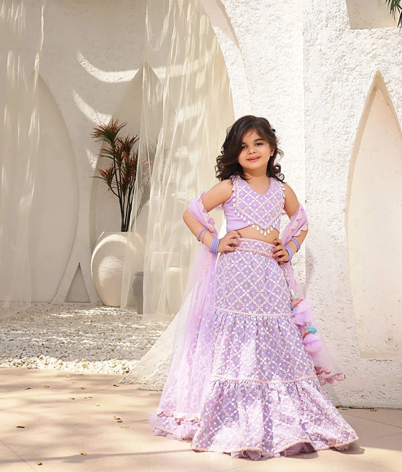 LILAC EMBROIDERED TOP WITH LEHENGA