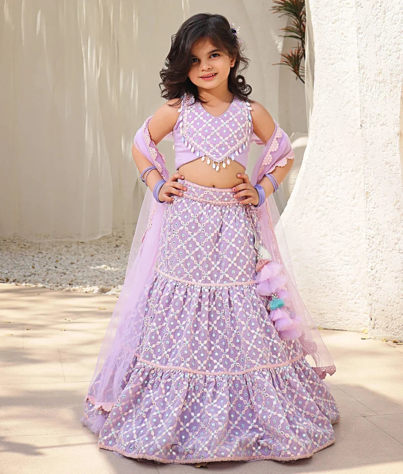 LILAC EMBROIDERED TOP WITH LEHENGA
