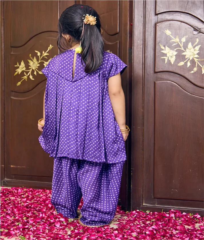 Purple Bandhej Kurti with Dhoti
