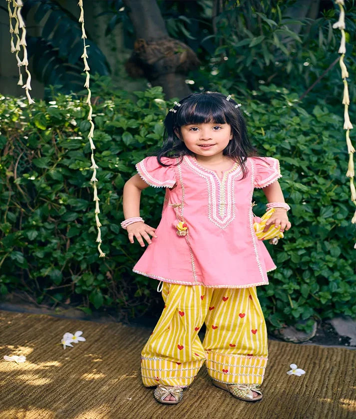 Coral Kurti with Heart Printed Farshi Salwar