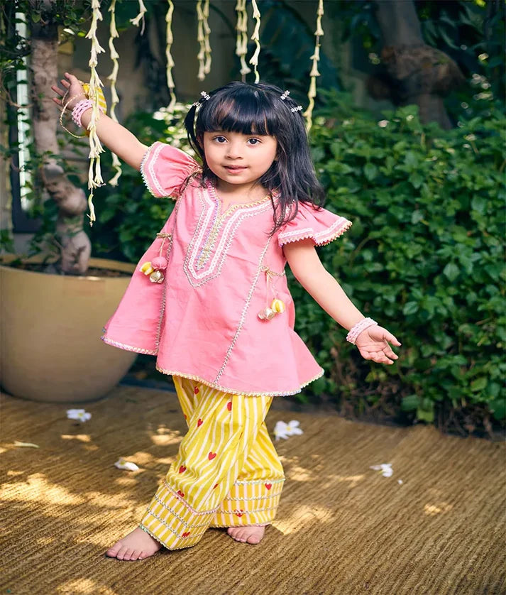 Coral Kurti with Heart Printed Farshi Salwar