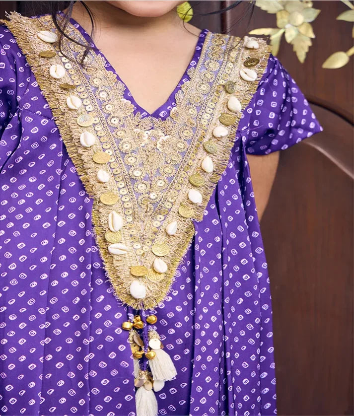 Purple Bandhej Kurti with Dhoti