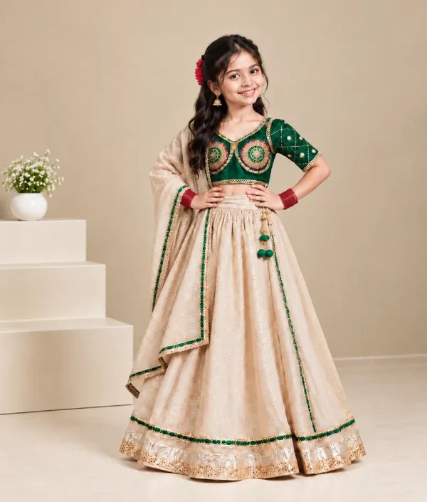 Aangi Bottle Green Work Choli with Lehenga Set
