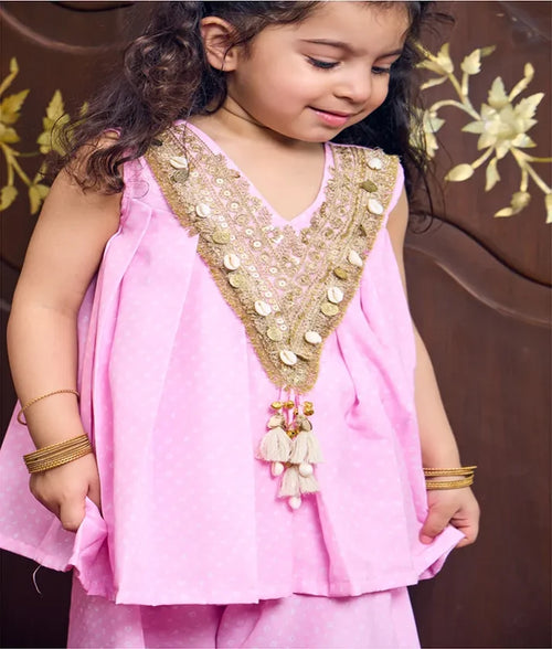 Baby Pink Bandhej Kurti with Sharara
