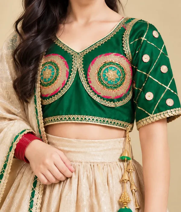 Aangi Bottle Green Work Choli with Lehenga Set