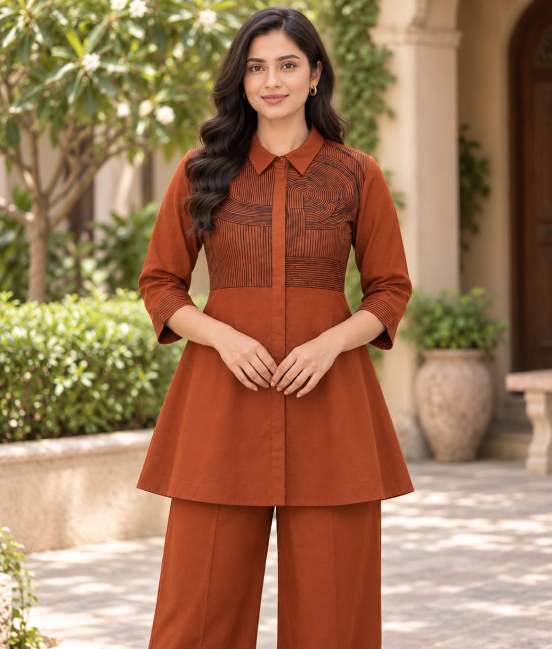 Orange Chanderi Silk Co-ord Set with Thread Work