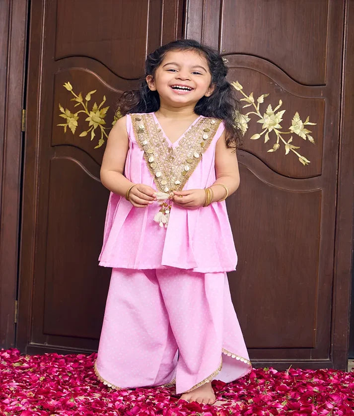 Baby Pink Bandhej Kurti with Sharara