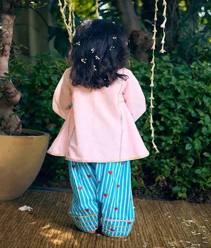 Baby Pink Kurti with Heart Printed Farshi Salwar