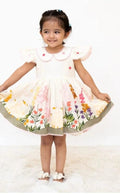 Elegant Floral Princess Dress for Girls | Ivory White Party Frock with Puff Sleeves & Floral Embroidery