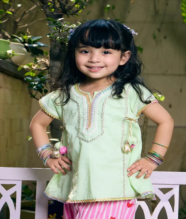 Green Kurti with Heart Printed Farshi Salwar