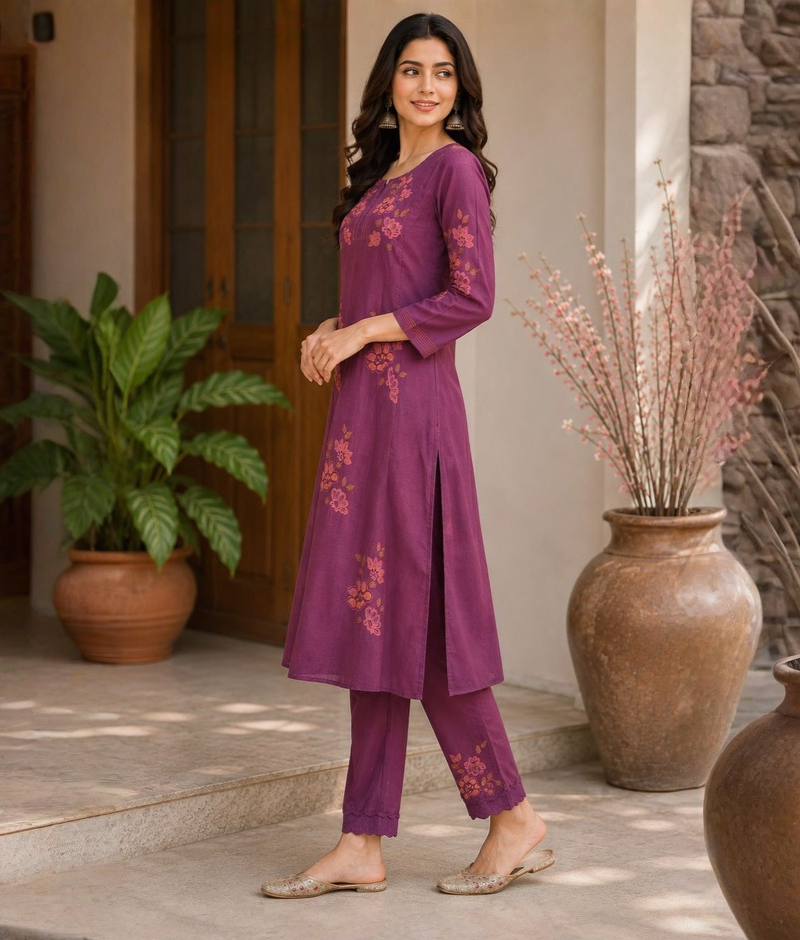 Purple Maroon Chanderi Silk Thread Work Suit with Mull Cotton Dupatta – 5XL