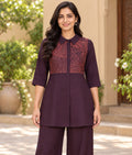Purple Chanderi Silk Co-ord Set with Contrast Thread Work