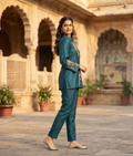 Rama Green Organza Floral Embroidered Shirt Coord Set