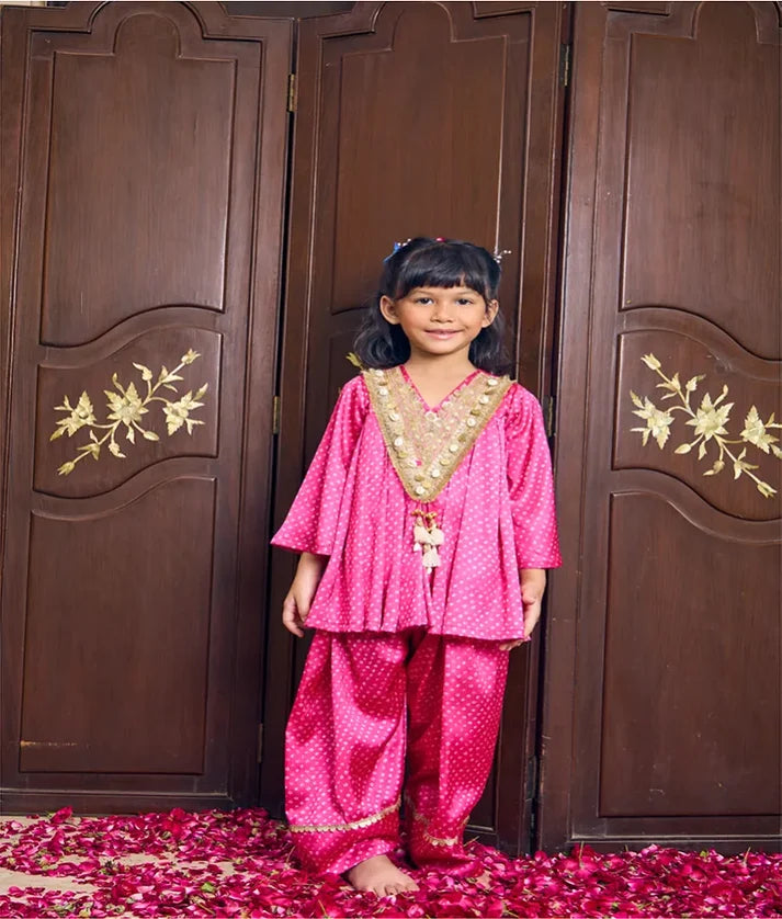 Pink Bandhej Kurti with Salwar