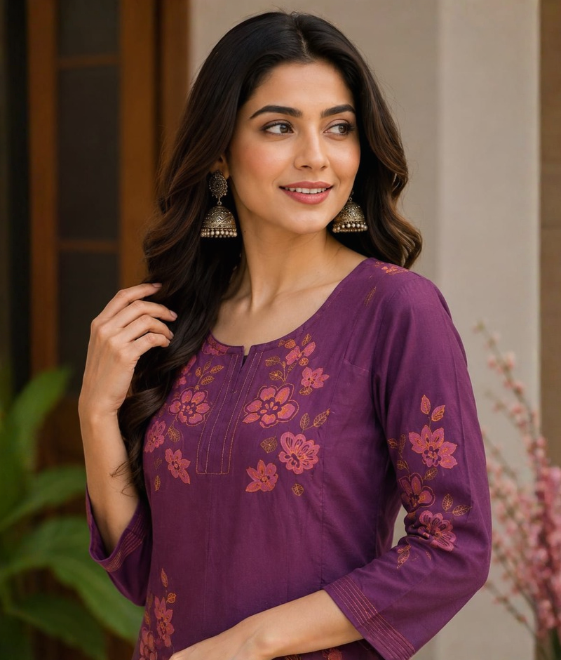 Purple Maroon Chanderi Silk Thread Work Suit with Mull Cotton Dupatta – 5XL