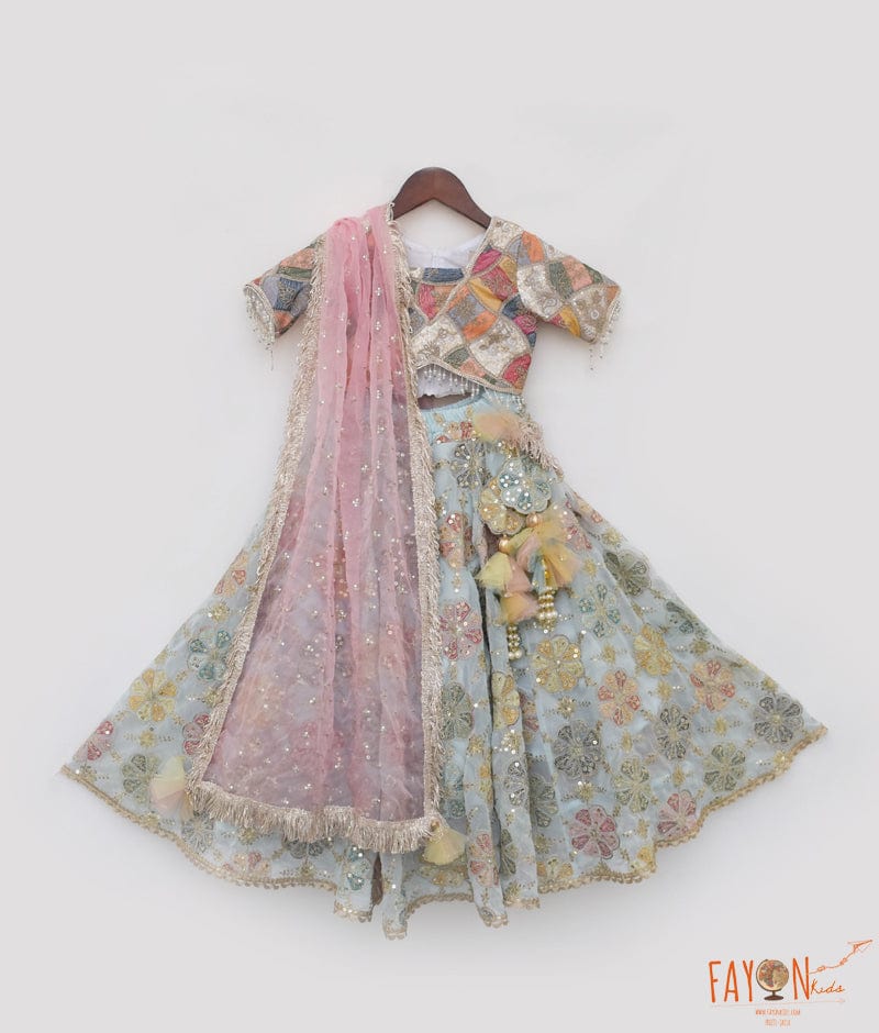 OFF WHITE EMBROIDERED CHOLI WITH LEHENGA