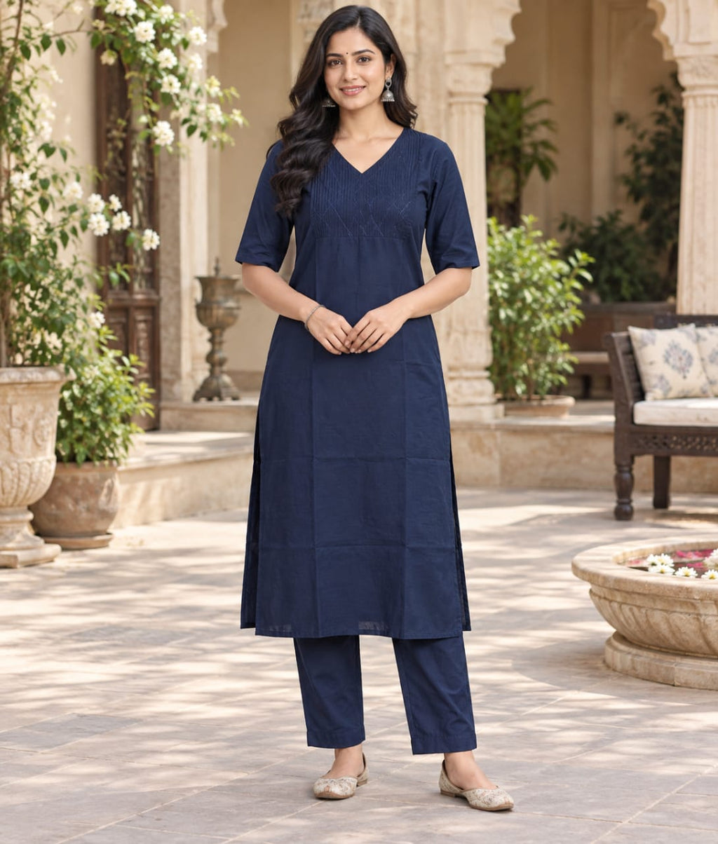 Blue Chanderi Silk Suit with Tonal Thread Work