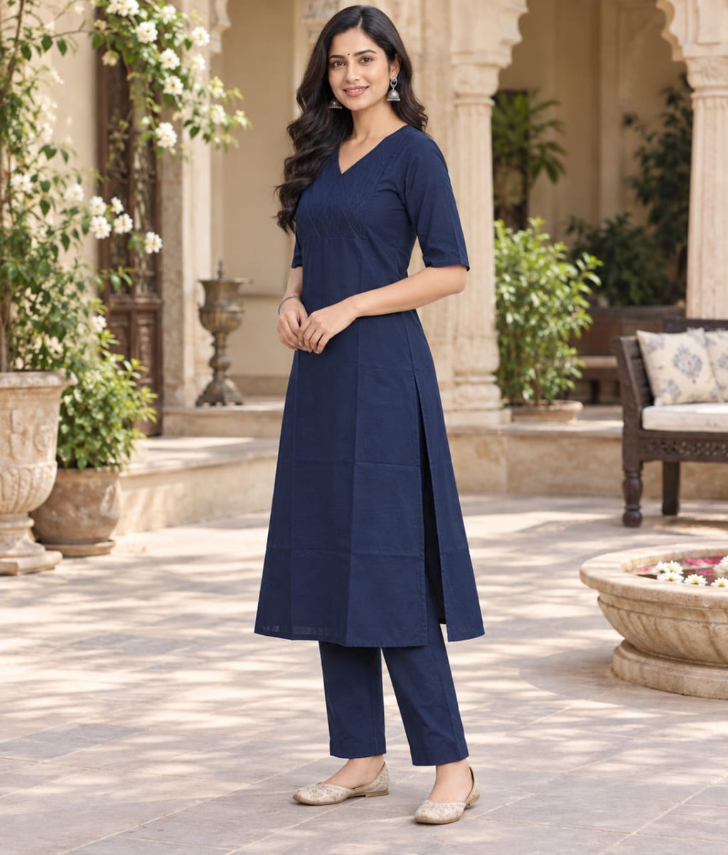 Blue Chanderi Silk Suit with Tonal Thread Work