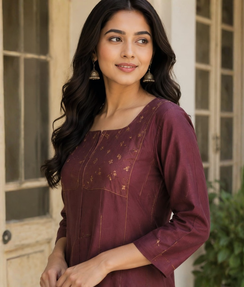 Dark Purple Chanderi Silk Thread & Applique Work Suit with Mull Cotton Dupatta – 5XL