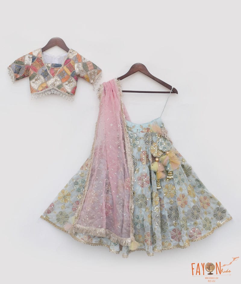 OFF WHITE EMBROIDERED CHOLI WITH LEHENGA