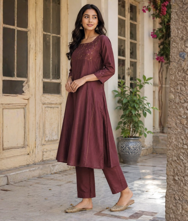 Dark Purple Chanderi Silk Thread & Applique Work Suit with Mull Cotton Dupatta – 5XL
