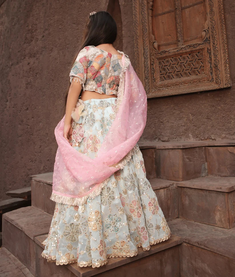 OFF WHITE EMBROIDERED CHOLI WITH LEHENGA