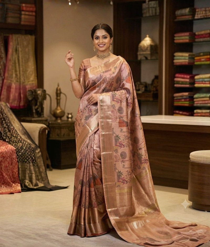 Light pink Tanchhui silk saree