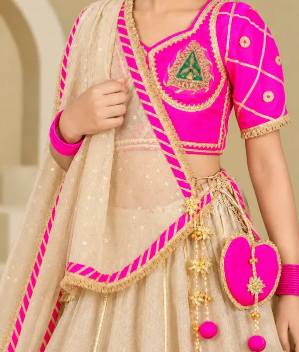 Aangi Neon Pink Work Choli with Lehenga Set