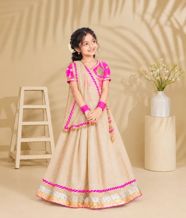 Aangi Neon Pink Work Choli with Lehenga Set