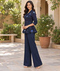 Royal Blue Chanderi Silk Co-ord Set with Floral Thread Work