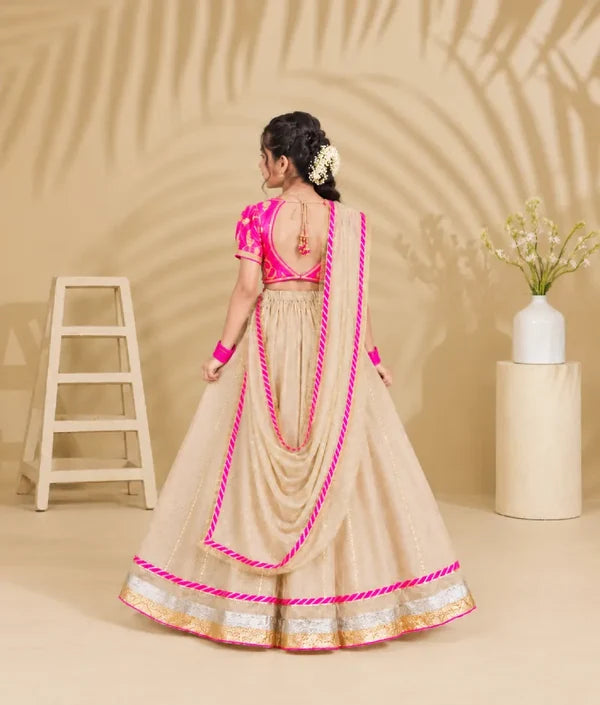 Aangi Neon Pink Work Choli with Lehenga Set