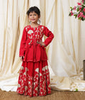 Red Gota Tulip Embroidered Long Choli Lehenga Set
