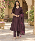 Coffee Chanderi Silk Suit with Thread Work & Embroidered Chanderi Dupatta