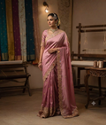 Pink Shaded Silk Saree with Zardozi and Gota Patti Work