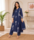 Royal Blue Mull Cotton Thread Work Suit with Mull Cotton Dupatta – 5XL