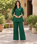 Bottle Green Chanderi Silk Co-ord Set with Floral Thread Work