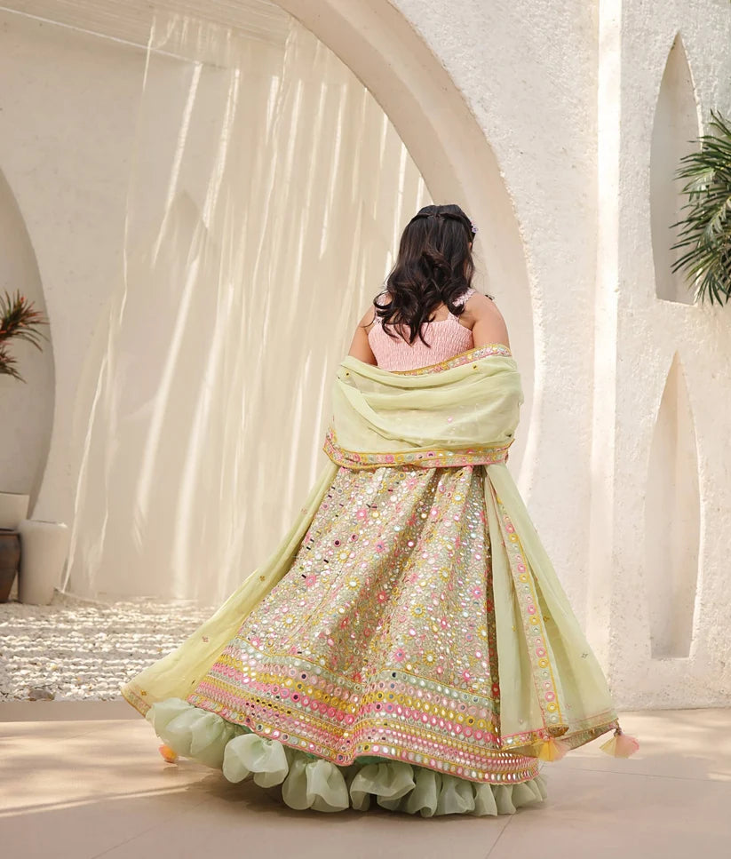 GREEN EMBROIDERED CHOLI WITH LEHENGA