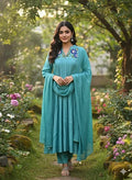 Mul chanderi suit with thread work