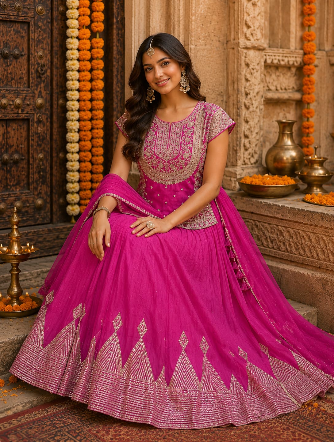 Pink Lehenga with Gota Work | Handcrafted Festive & Bridal Lehenga