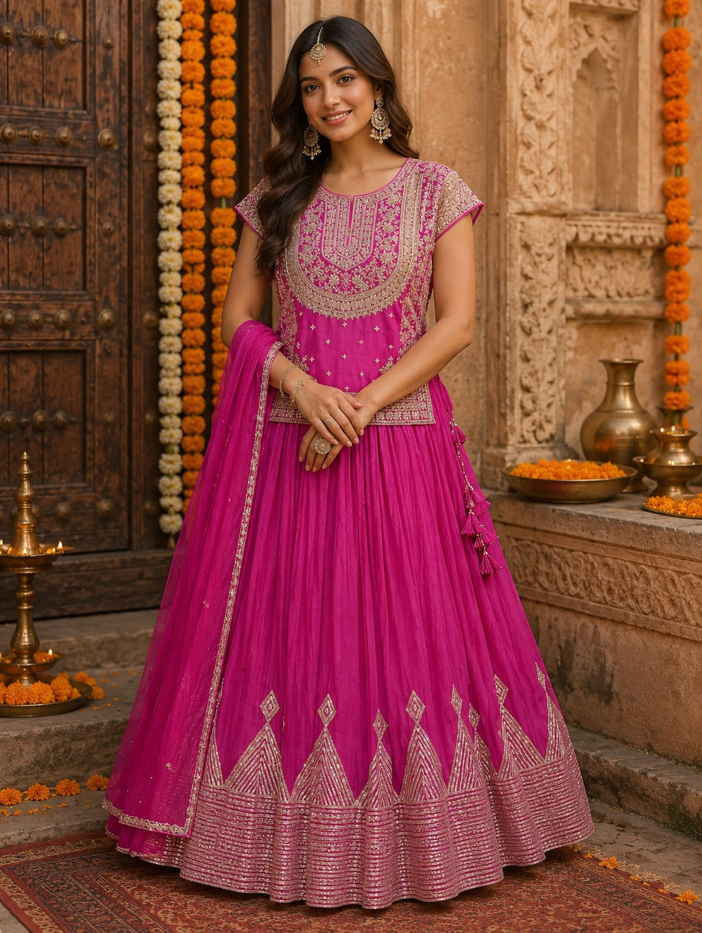 Pink Lehenga with Gota Work | Handcrafted Festive & Bridal Lehenga