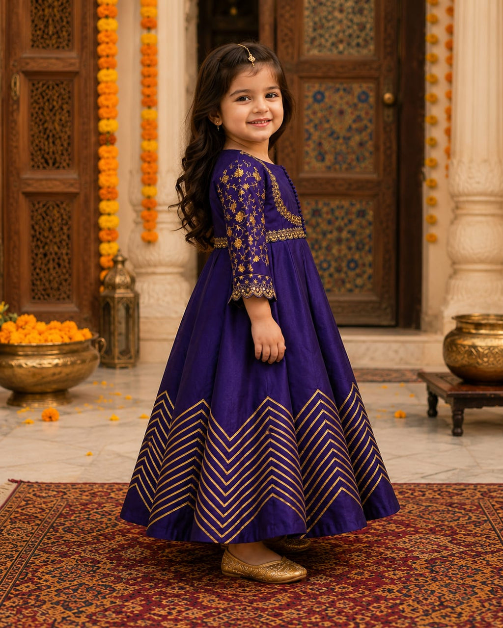 Pre order:Gorgeous purple Gota Work Kids Gown