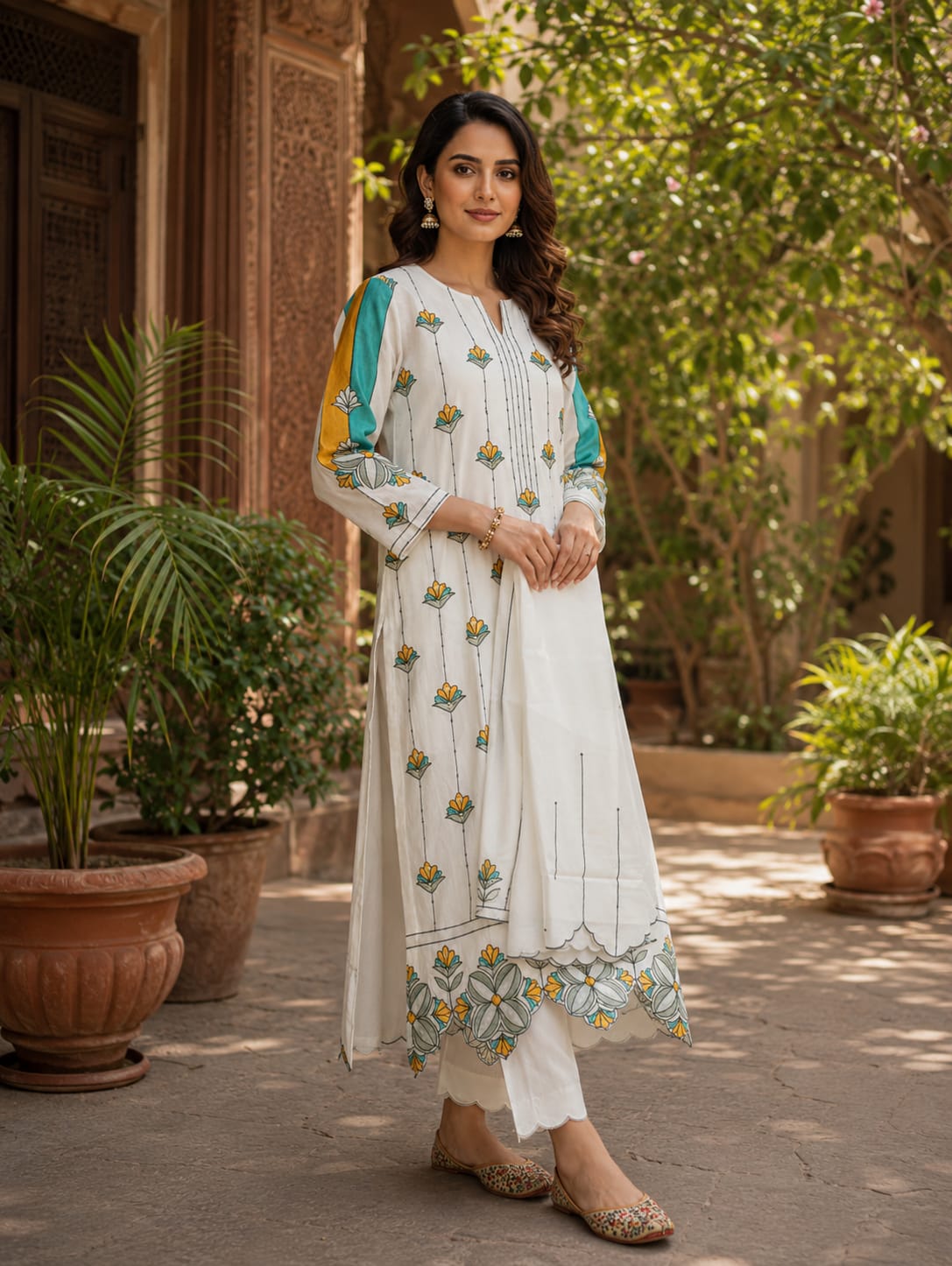 White Thread Work Suit Set