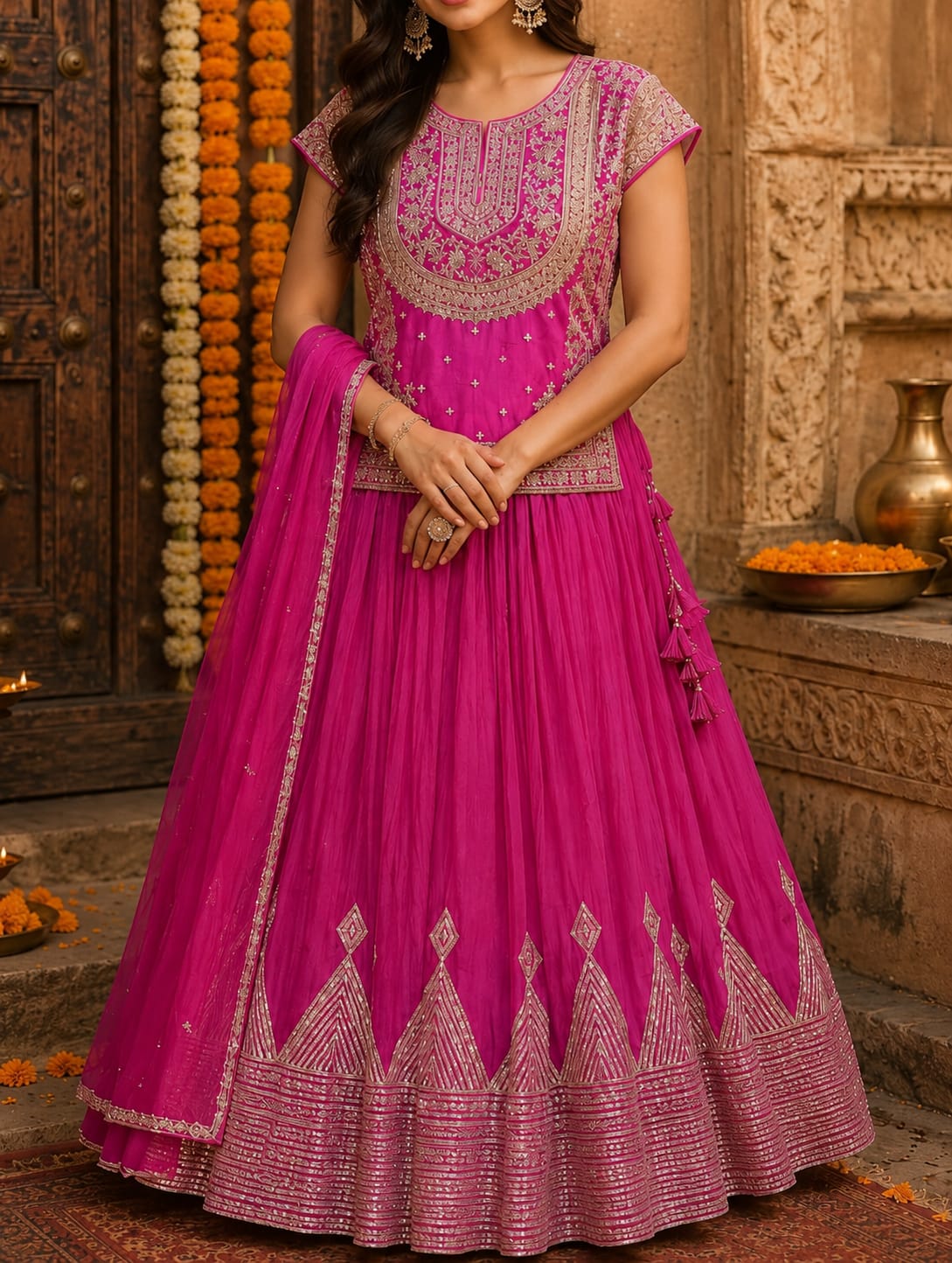 Pink Lehenga with Gota Work | Handcrafted Festive & Bridal Lehenga