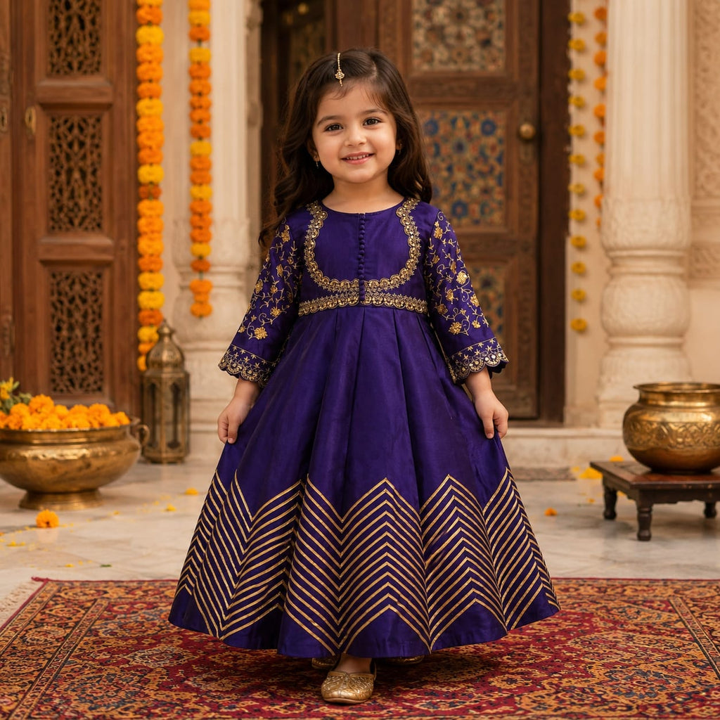 Pre order:Gorgeous purple Gota Work Kids Gown